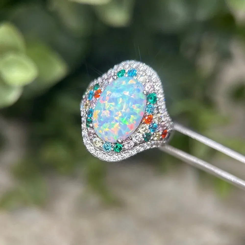 Stunning 925 Silver Opal/Multicolor Stones‎ Ring